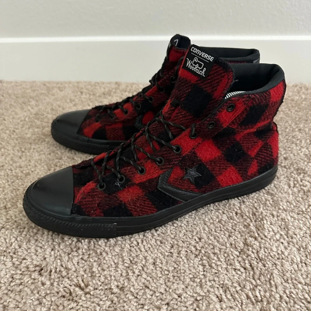Converse Woolrich Sneakers Unisex 10.5 Mens 12.5 Womens Red Black Buffalo Plaid - Picture 3 of 10